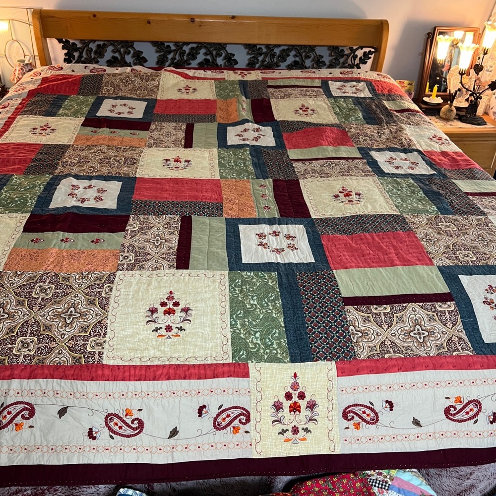 Handmade‎ Bohemian Patchwork Quilt Set Floral Paisley Embroidered king